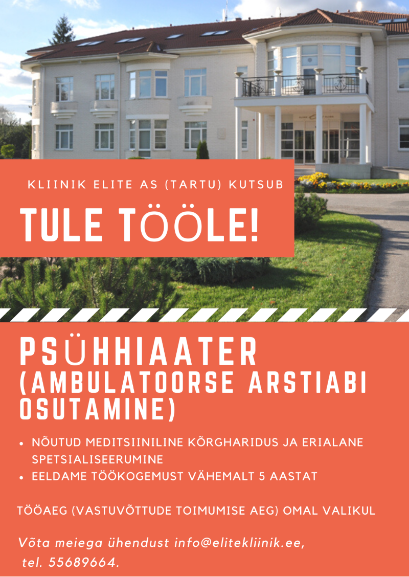 töökuulutus psühholoog 2021 Kliinik Elite
