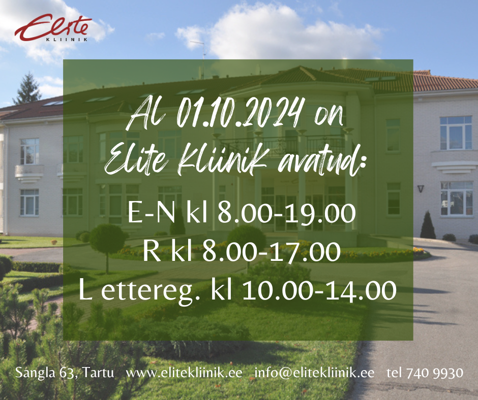 ELITE Kliiniku Lahtiolekuajad alates 01.10.2024